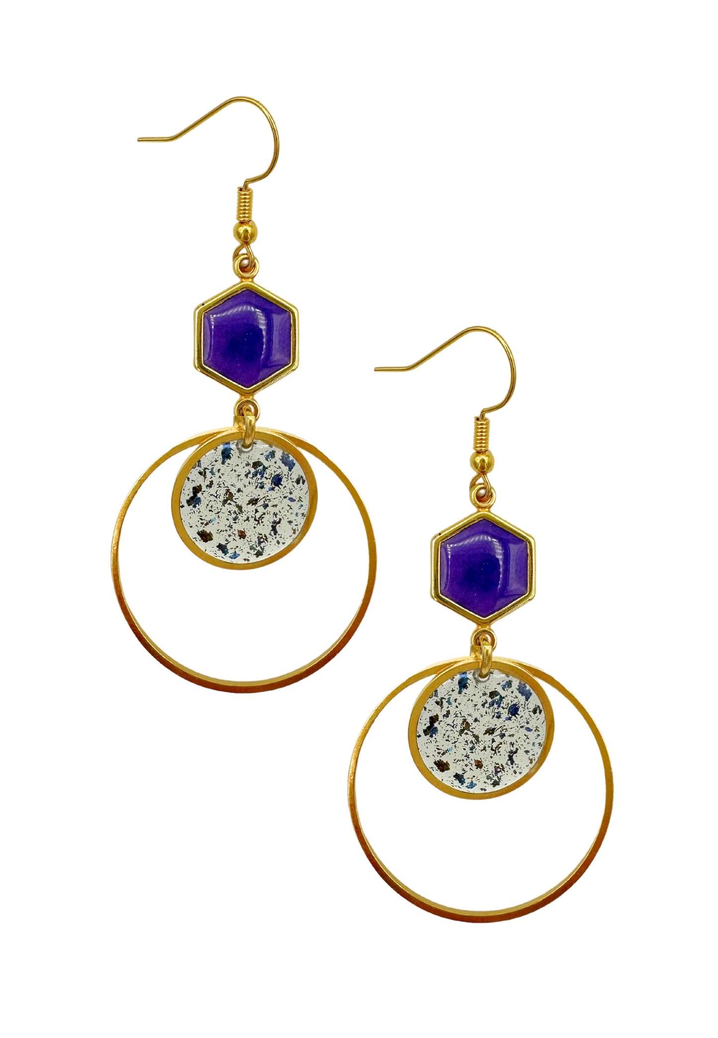 Goudkleurige oorhangers met hoepels -  Paars