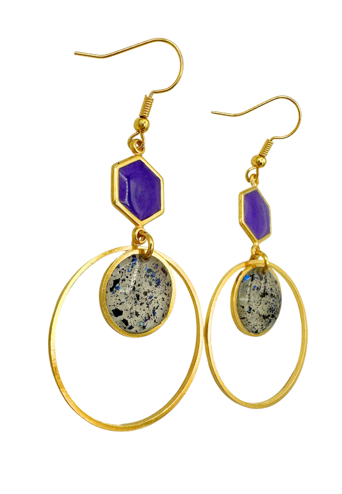 Goudkleurige oorhangers met hoepels -  Paars