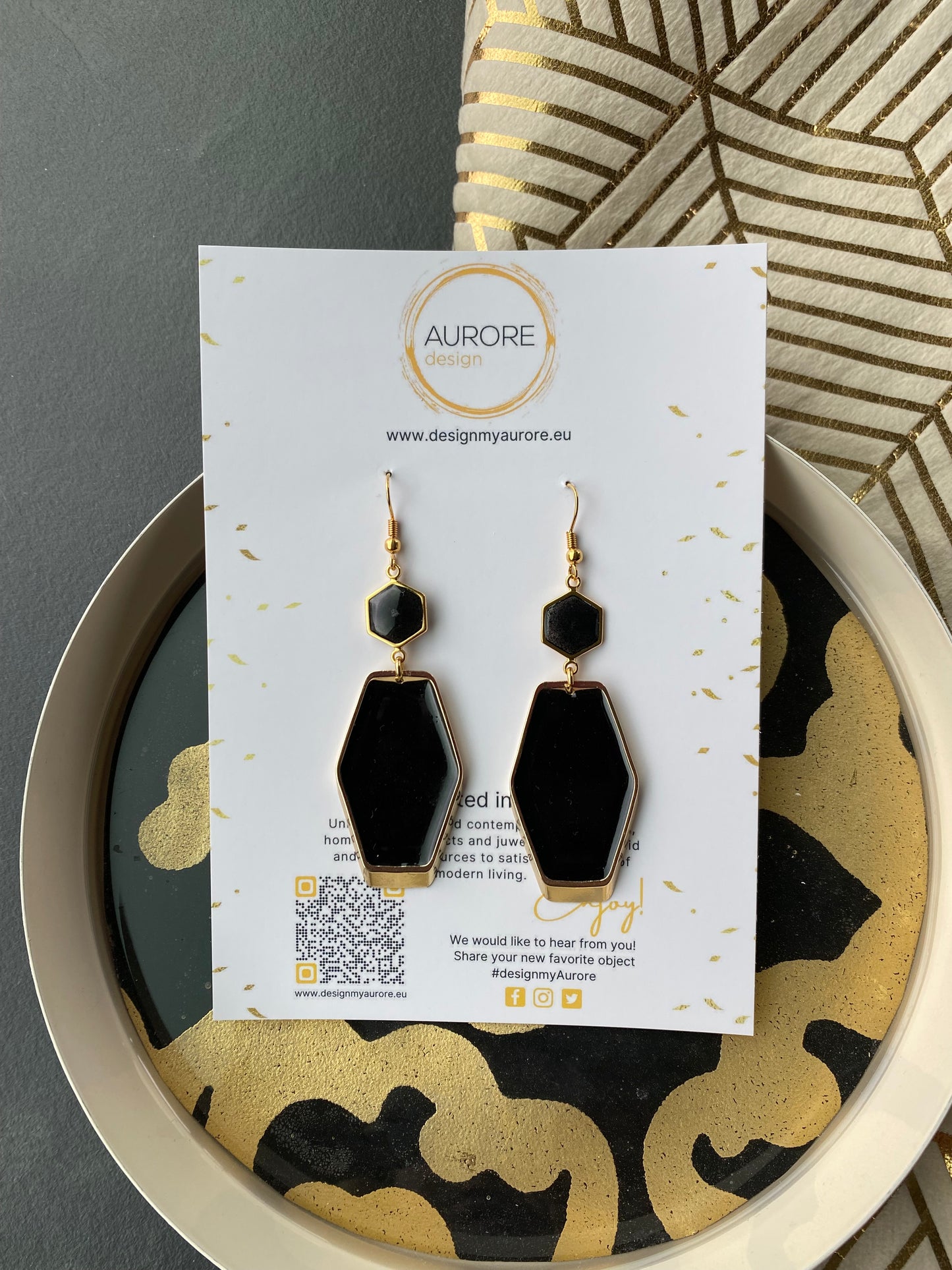 Geometrische statement oorbellen, zwart